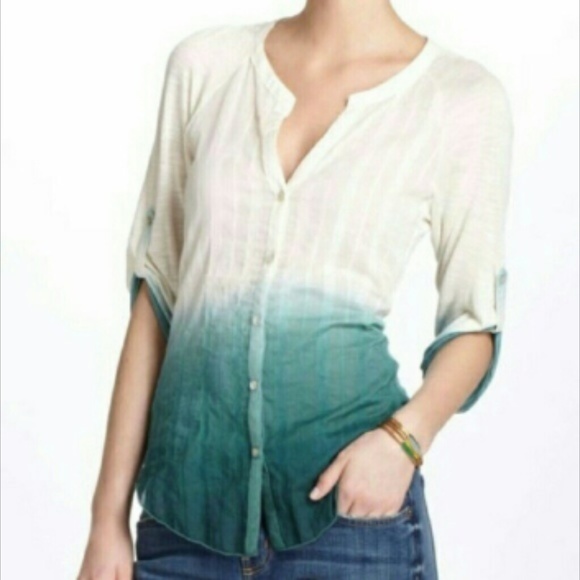 Anthropologie Tops - TINY Ombre Fade Green White Button Blouse Top